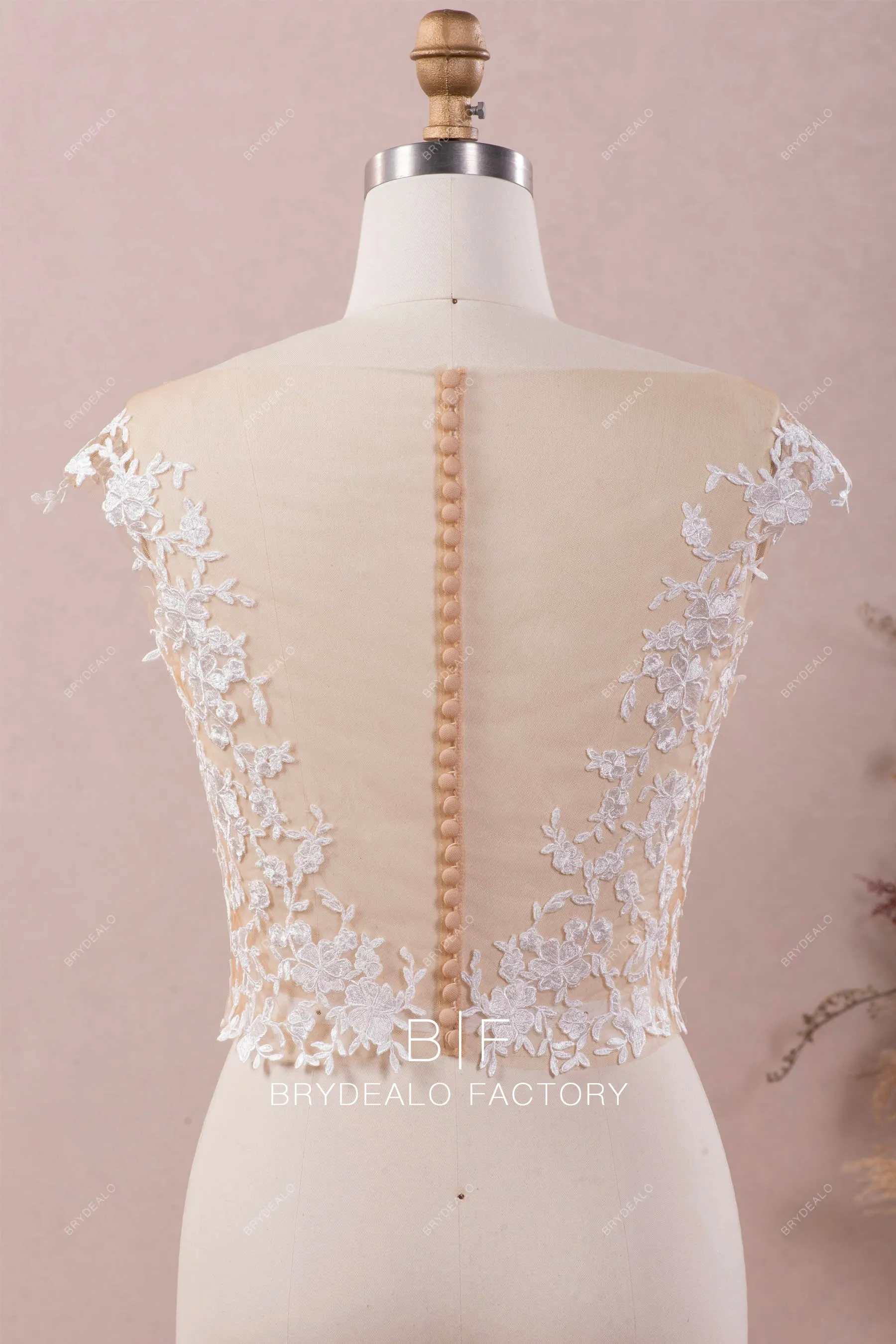 Boat Neck Lace Wedding Bolero Sheer Cap Sleeves Bridal Crop Top
