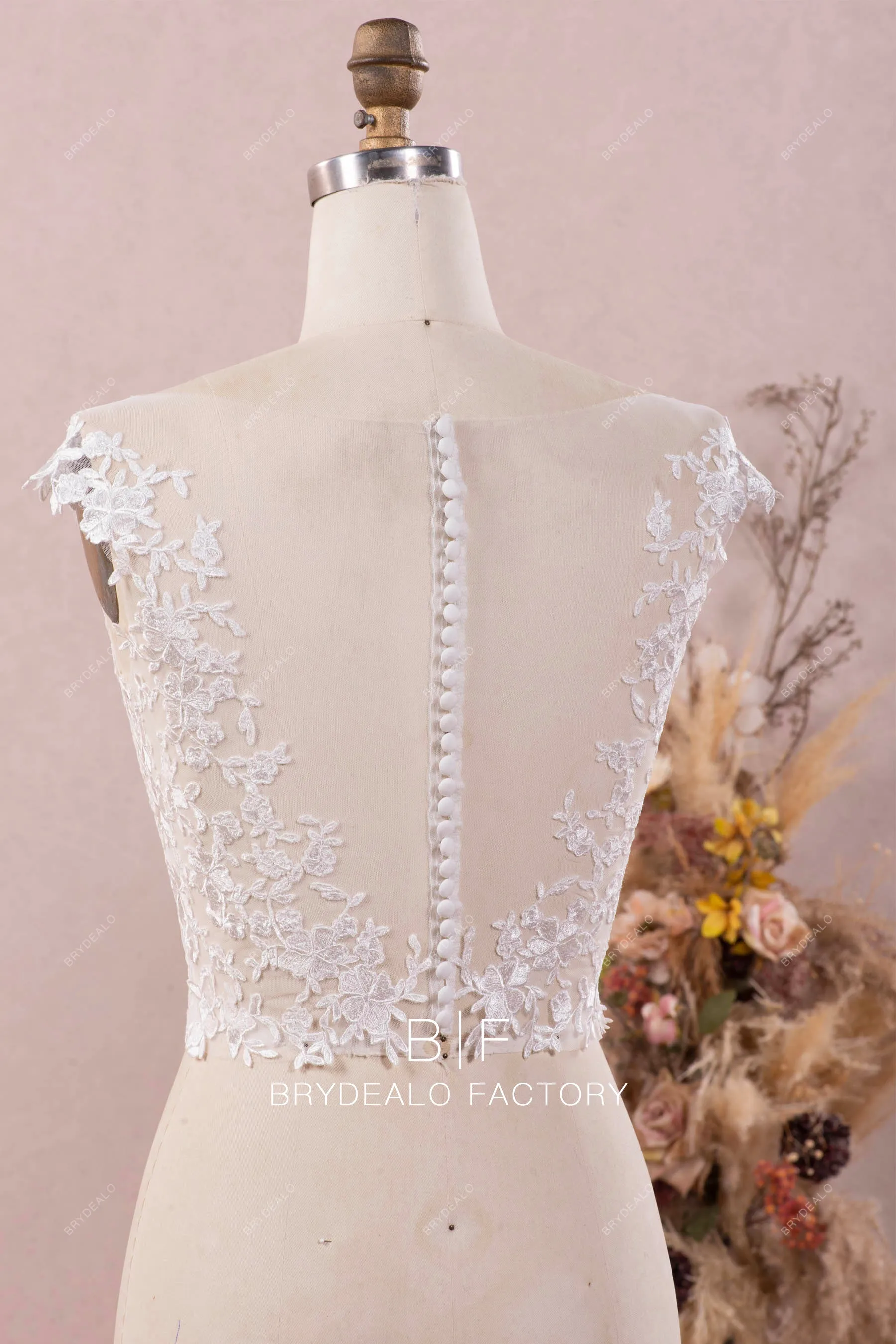 Boat Neck Lace Wedding Bolero Sheer Cap Sleeves Bridal Crop Top