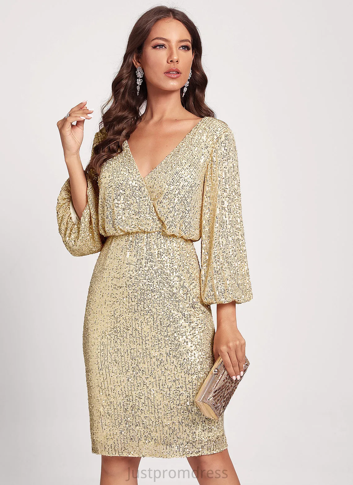 Bodycon Dress Knee-Length Lillie Sequined V-neck Cocktail Club Dresses