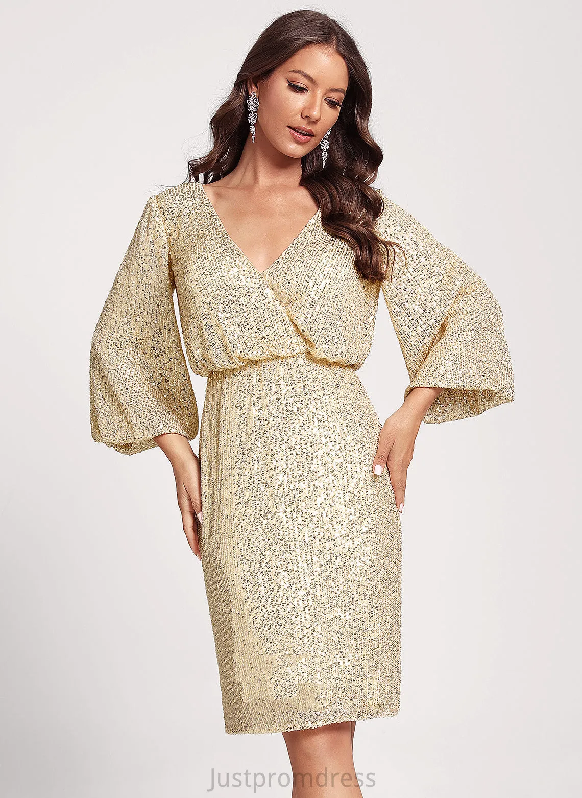 Bodycon Dress Knee-Length Lillie Sequined V-neck Cocktail Club Dresses