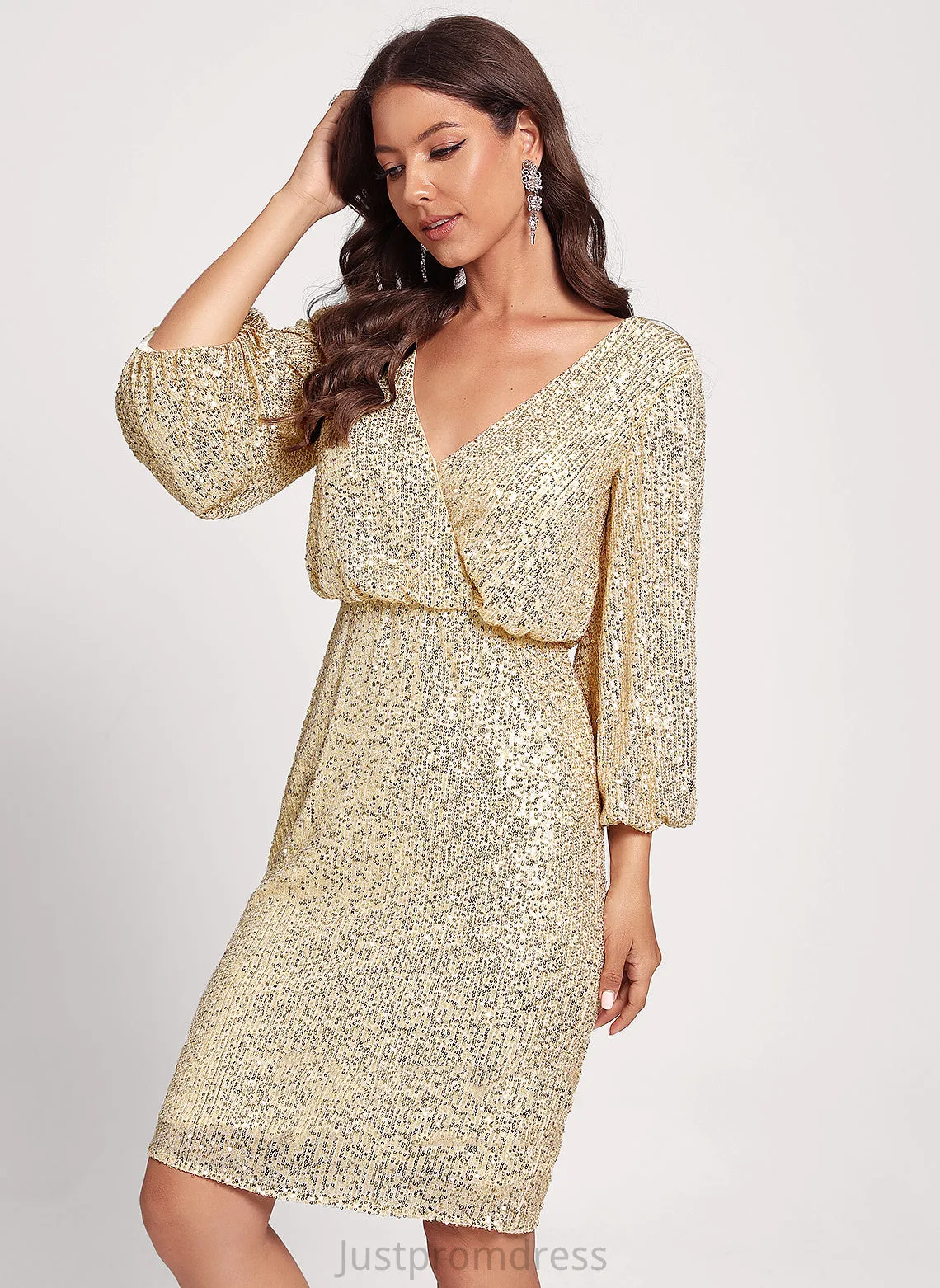Bodycon Dress Knee-Length Lillie Sequined V-neck Cocktail Club Dresses