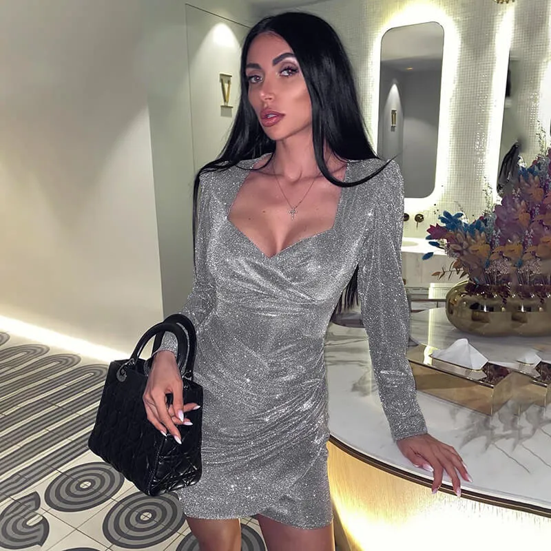 Bodycon Long Sleeve Sequin Party Dress