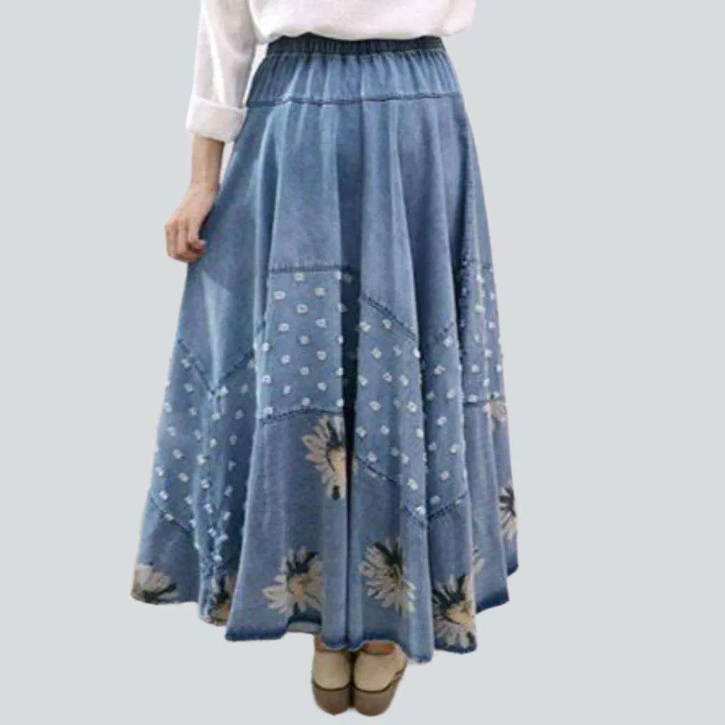 Bohemian light maxi denim skirt