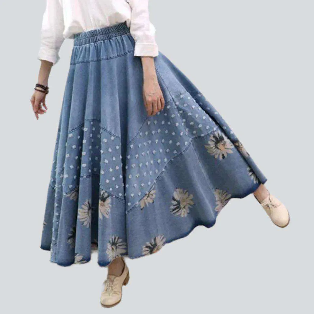 Bohemian light maxi denim skirt
