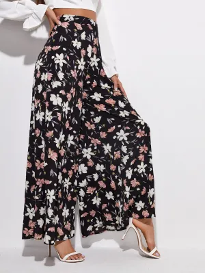 Boho All Over Print Zipper High Waist Long Women Pants