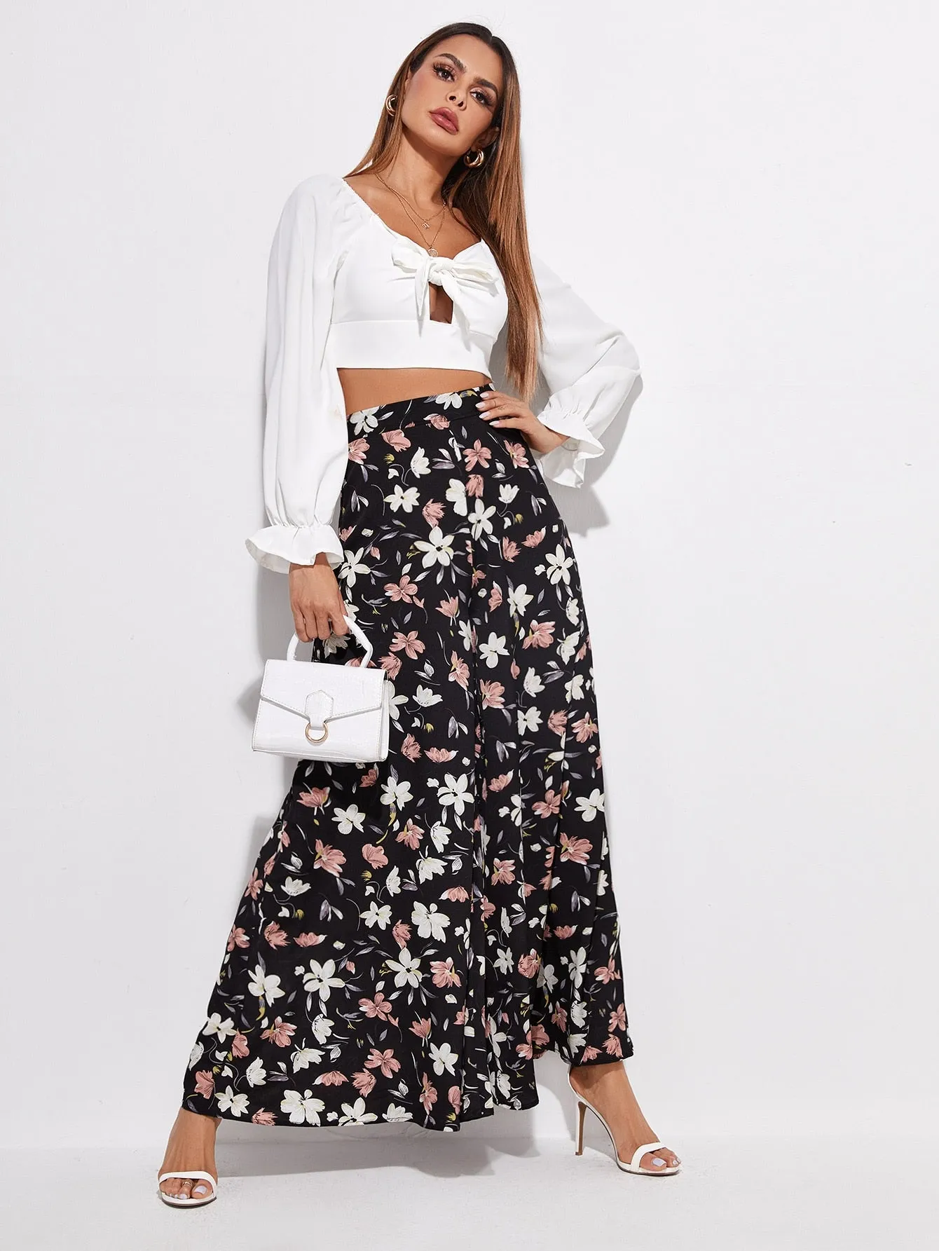 Boho All Over Print Zipper High Waist Long Women Pants