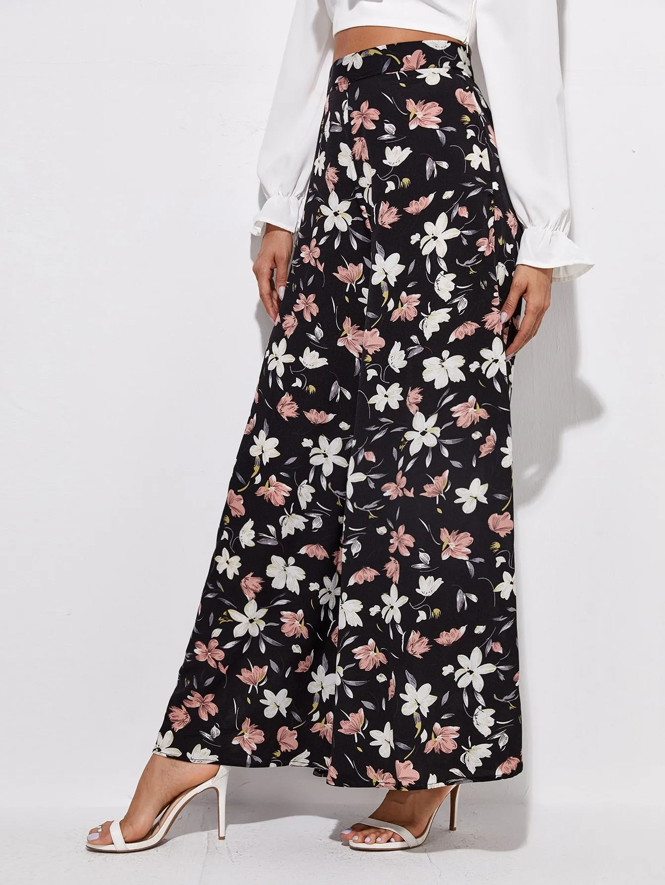 Boho All Over Print Zipper High Waist Long Women Pants
