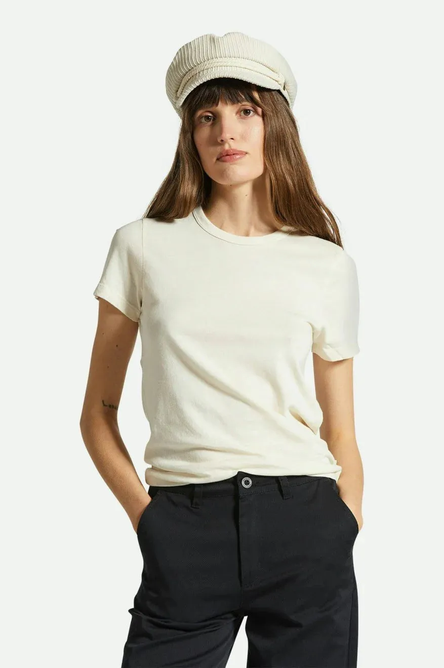 BRIXTON CAREFREE ORGANIC GARMENT DYE SLIM CREW TEE - WHITE SMOKE