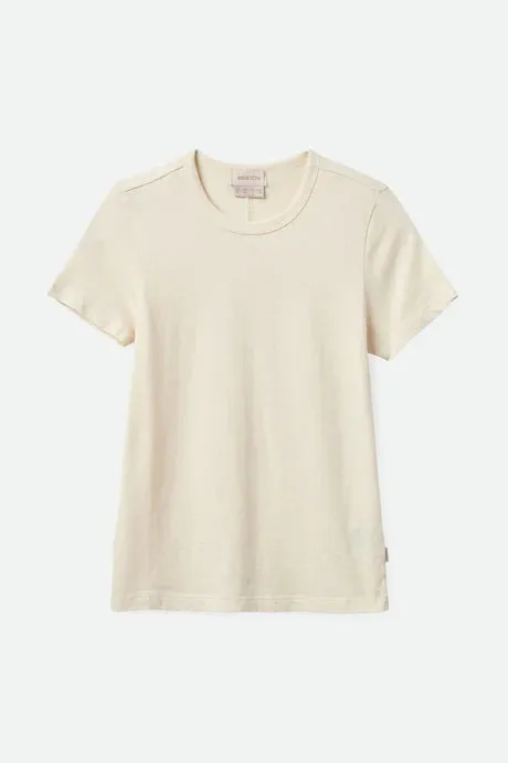 BRIXTON CAREFREE ORGANIC GARMENT DYE SLIM CREW TEE - WHITE SMOKE