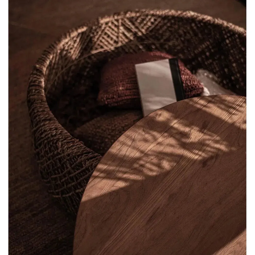 Brown Round Coffee Table With Storage Wood Top With Wood Base