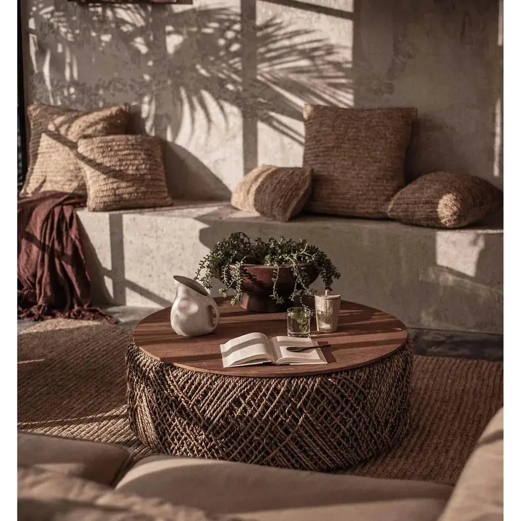 Brown Round Coffee Table With Storage Wood Top With Wood Base
