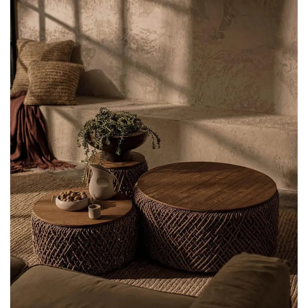 Brown Round Coffee Table With Storage Wood Top With Wood Base