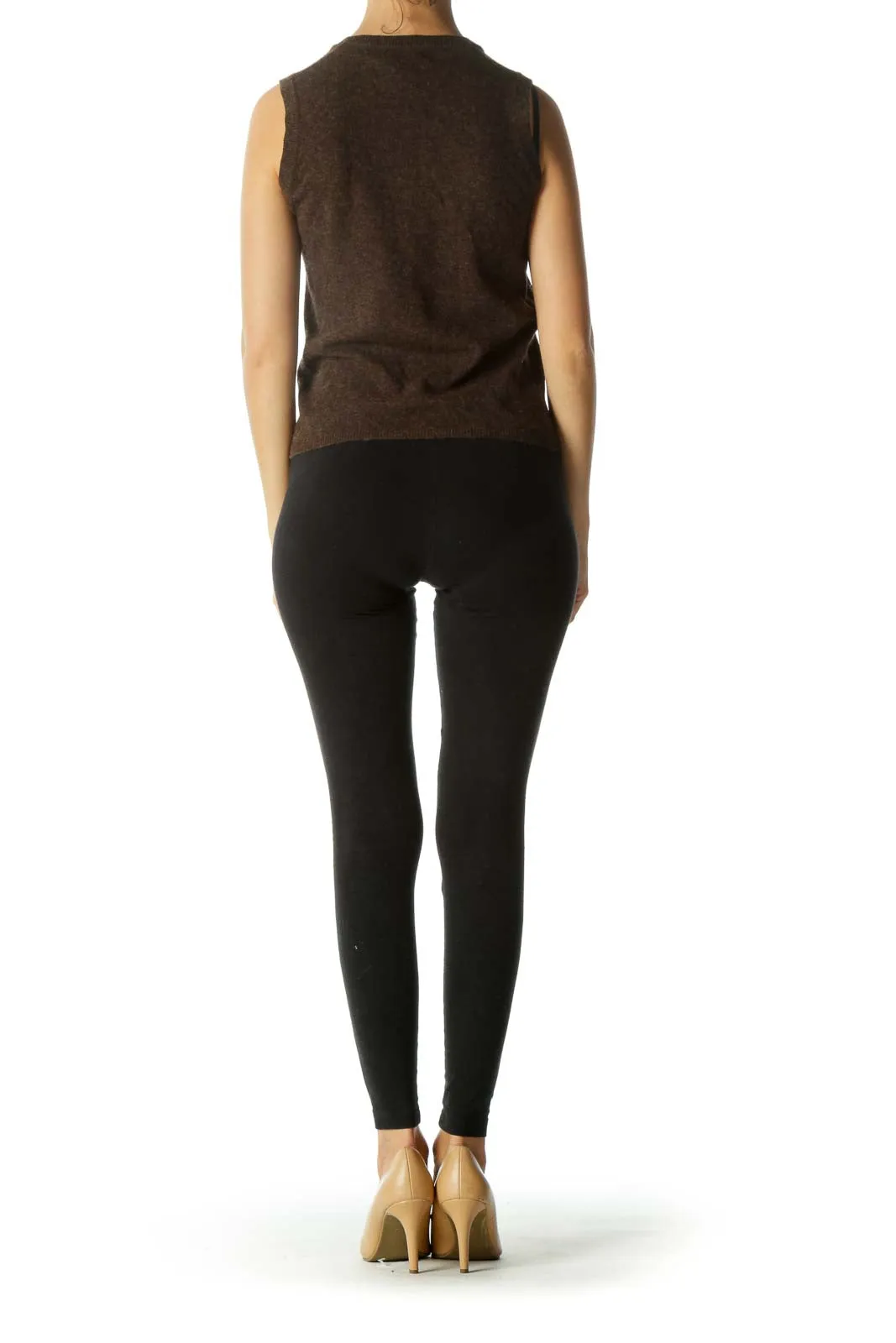 Brown Round Neck Sleeveless Knit Top