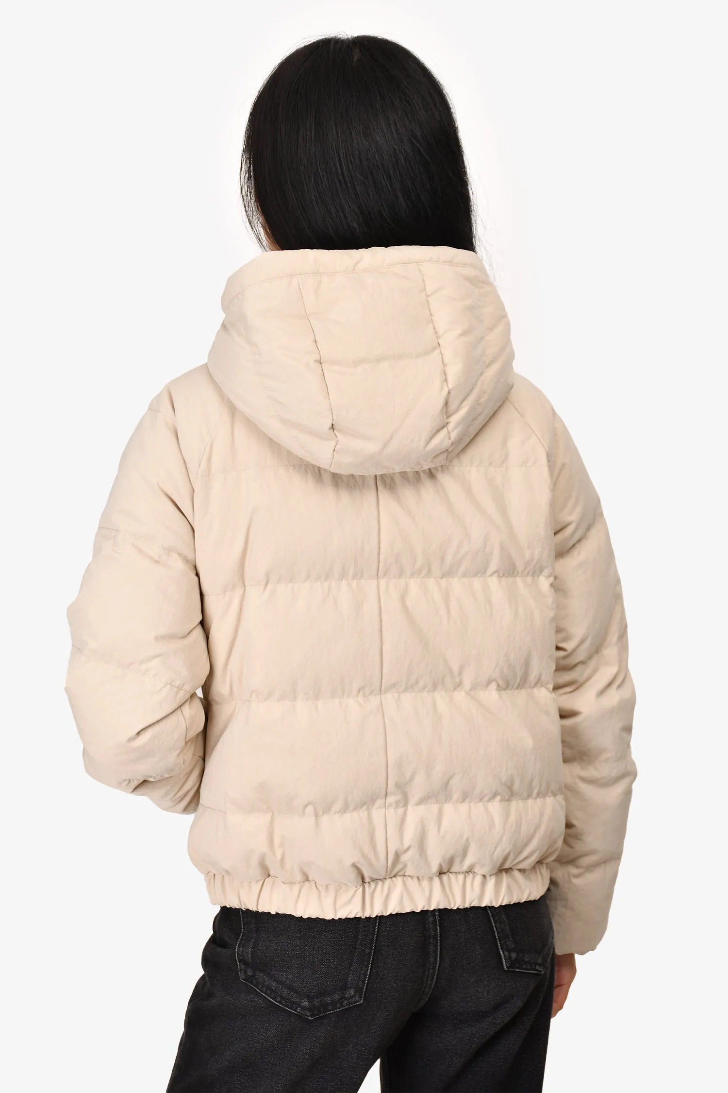 Brunello Cucinelli Cream Down Puffer Jacket with Beaded Detail Zip Size 40