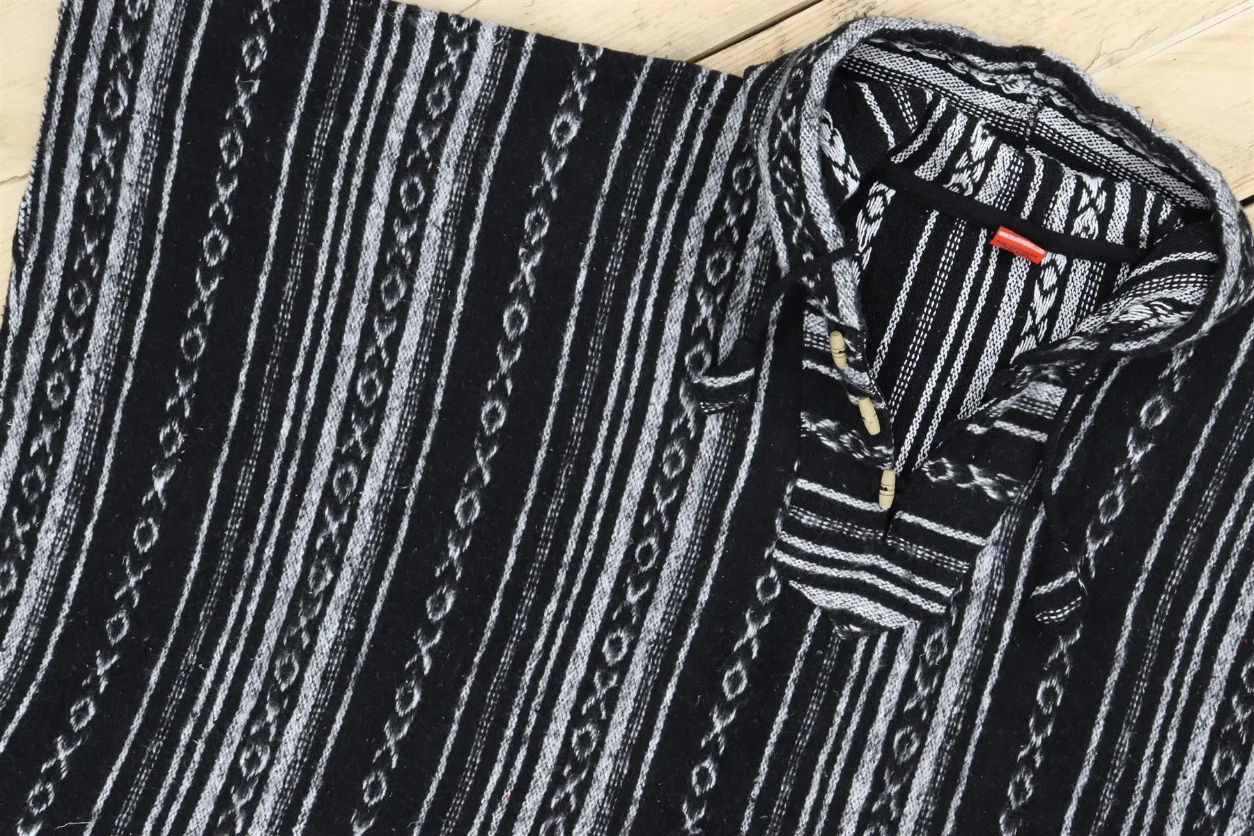 Brushed Cotton Long Hooded Poncho - Black Diamond