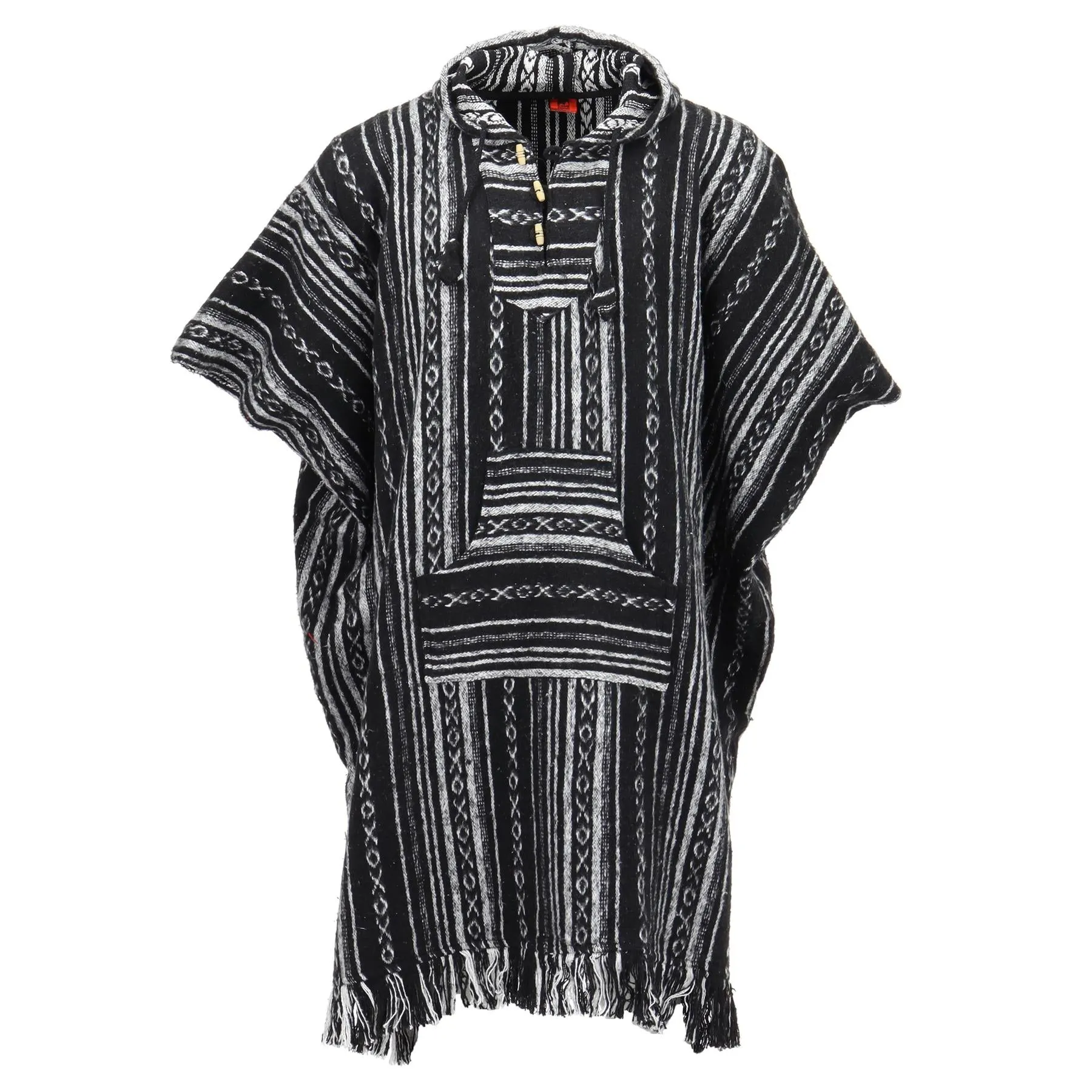 Brushed Cotton Long Hooded Poncho - Black Diamond