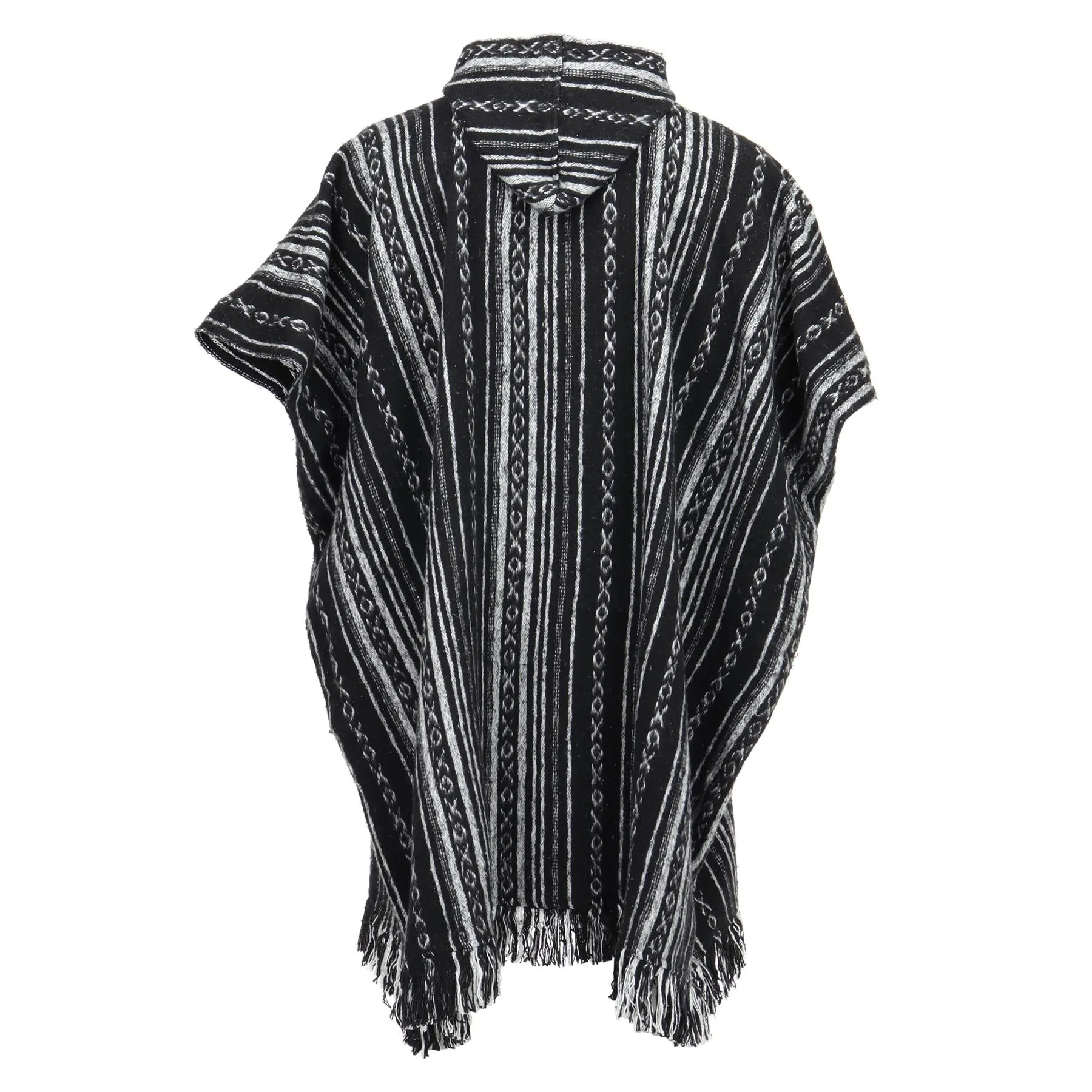 Brushed Cotton Long Hooded Poncho - Black Diamond