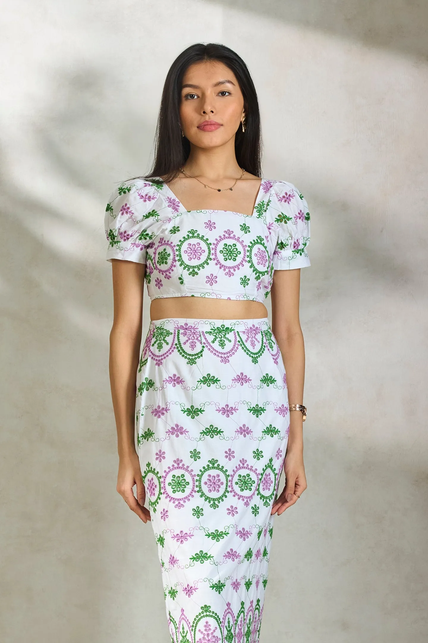 Bryony Top|Contrast Broderie Anglais Top