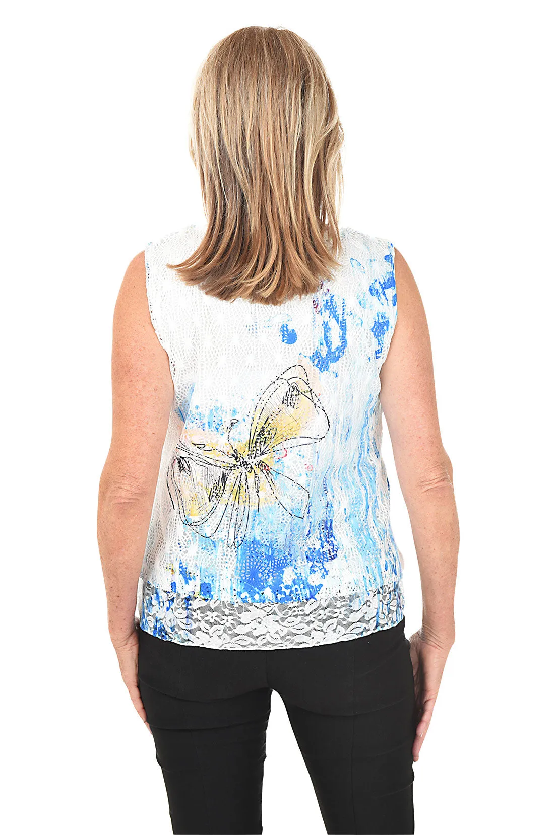 Butterfly Crochet Lace Hem Sleeveless Top