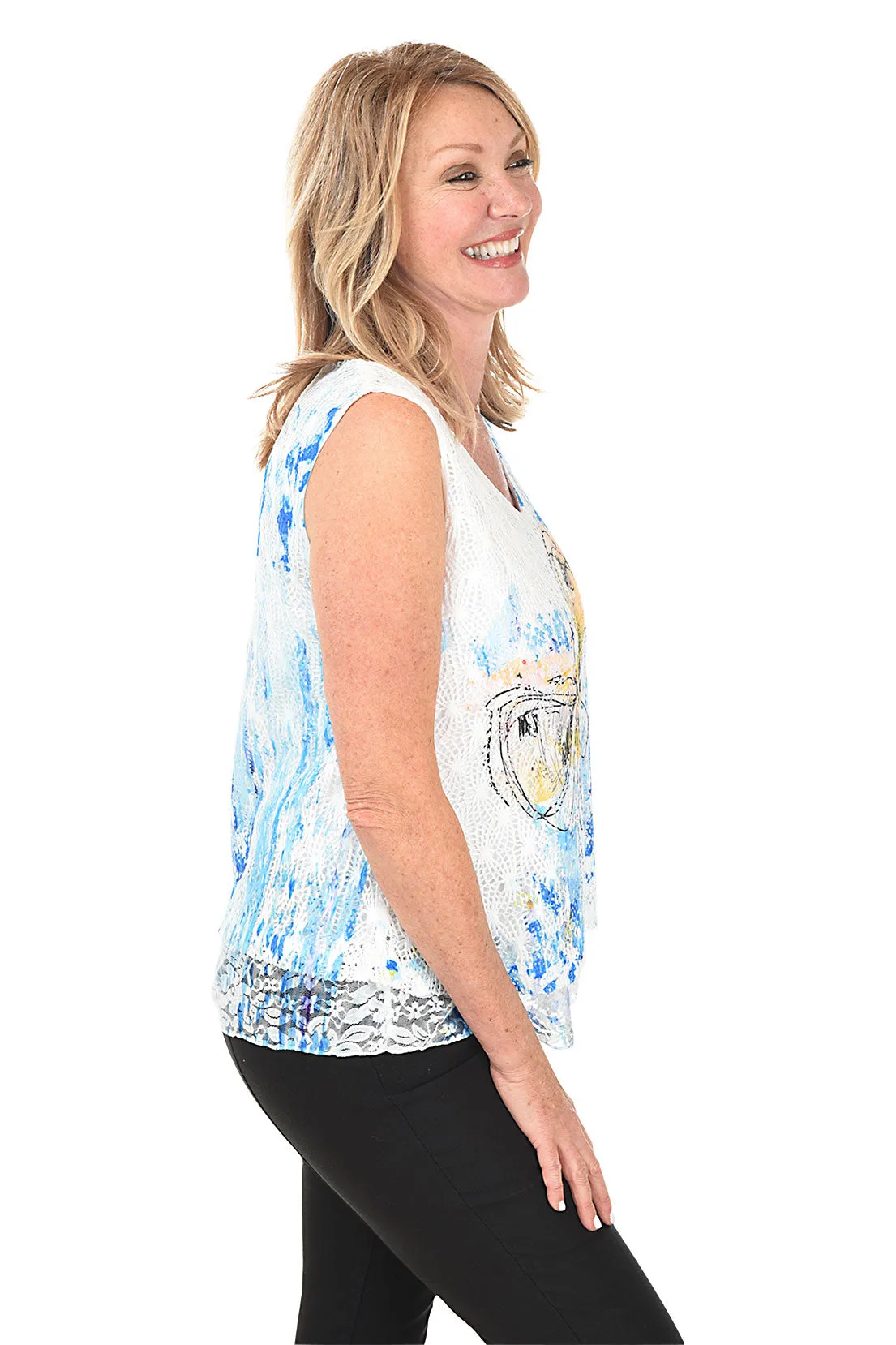 Butterfly Crochet Lace Hem Sleeveless Top