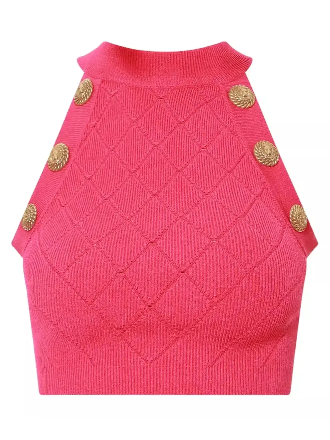Button Knit Tank Top, Fuchsia Pink