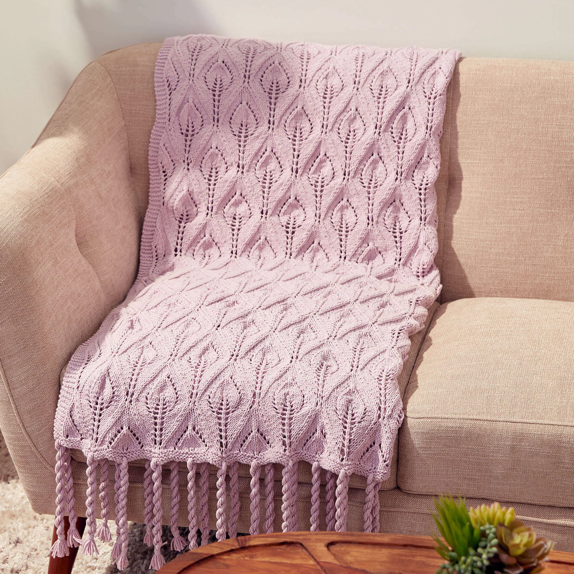 Caron Tasseled Lace Knit Blanket