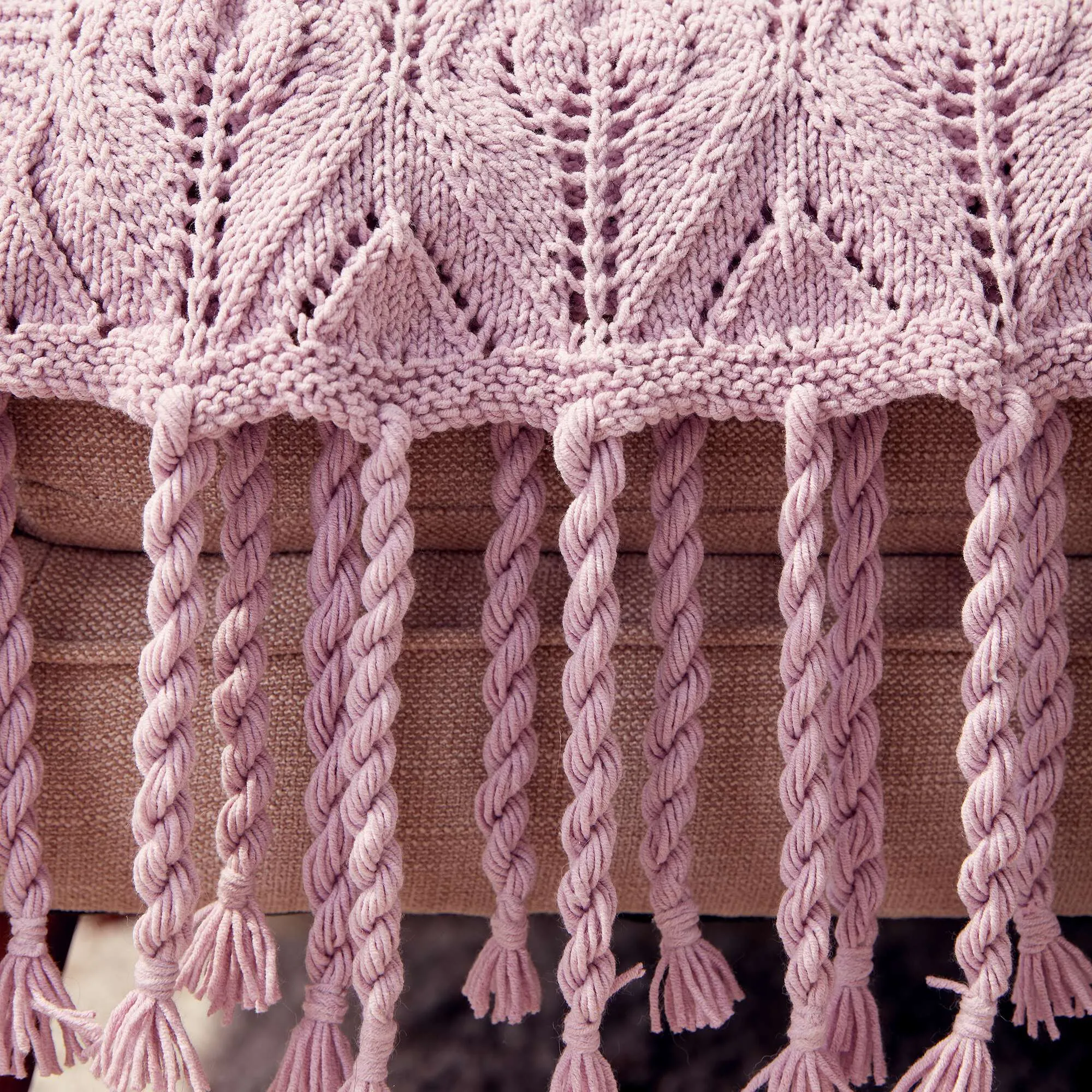 Caron Tasseled Lace Knit Blanket