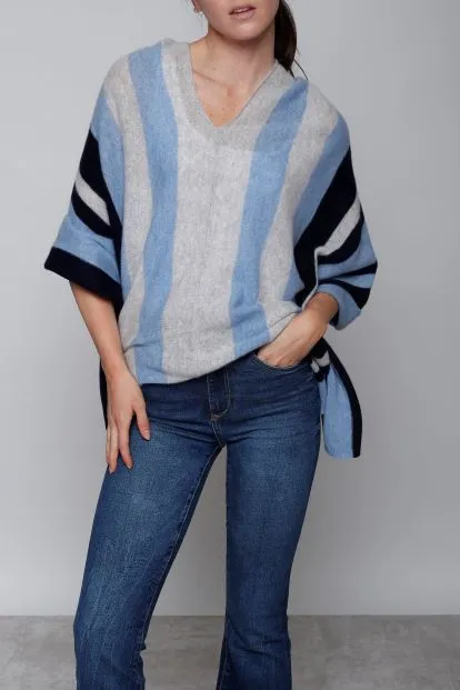 Cashmere Poncho Engineered Multi Stripe