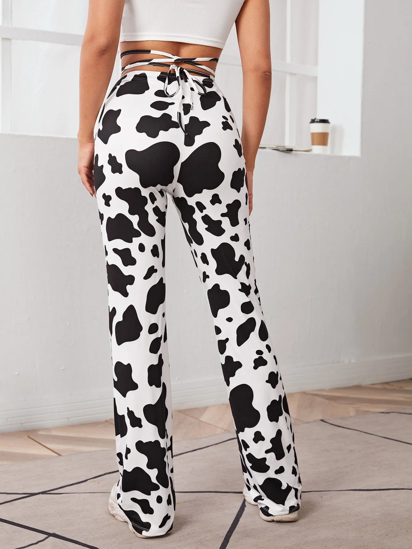 Casual Animal Tie Back Drop Waist Long Women Pants