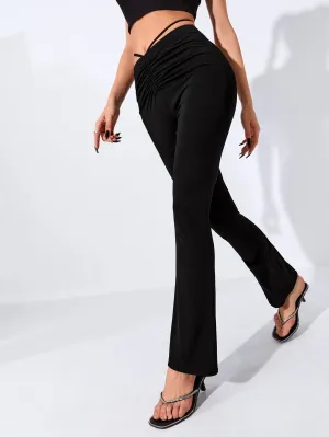 Casual Plain Ruched Natural Long Women Pants