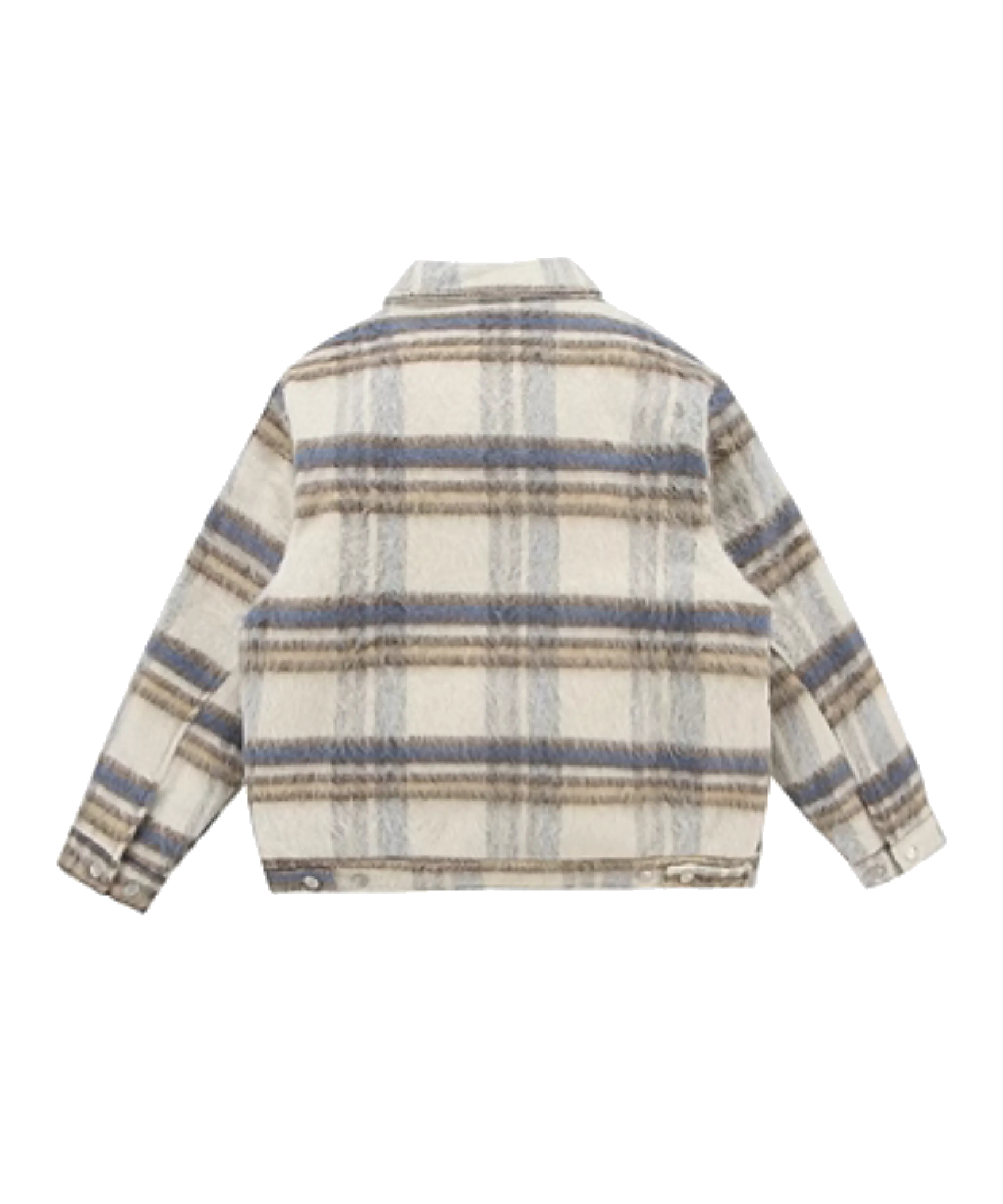 Causal Fuzzy Plaid Down Coat