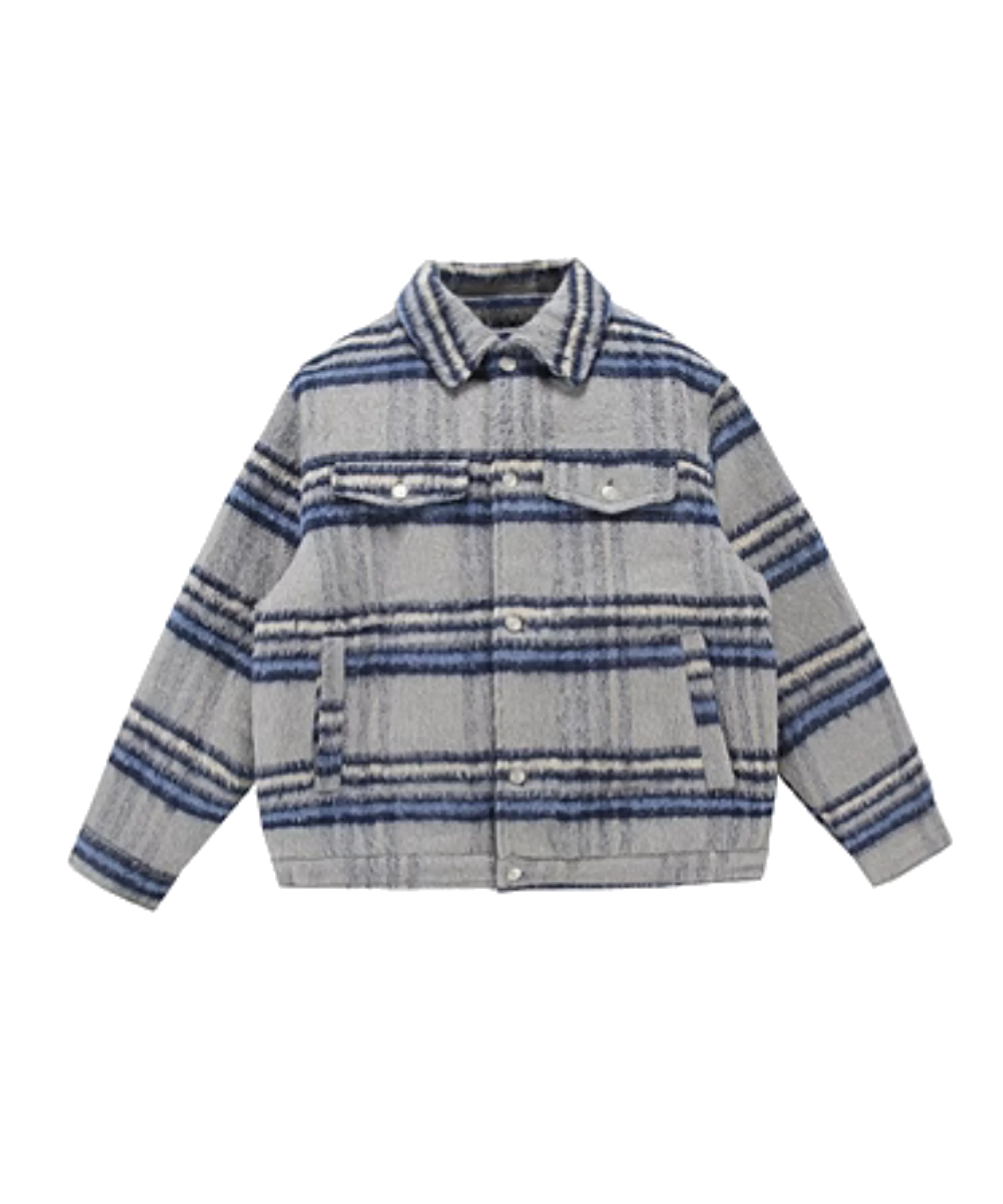 Causal Fuzzy Plaid Down Coat