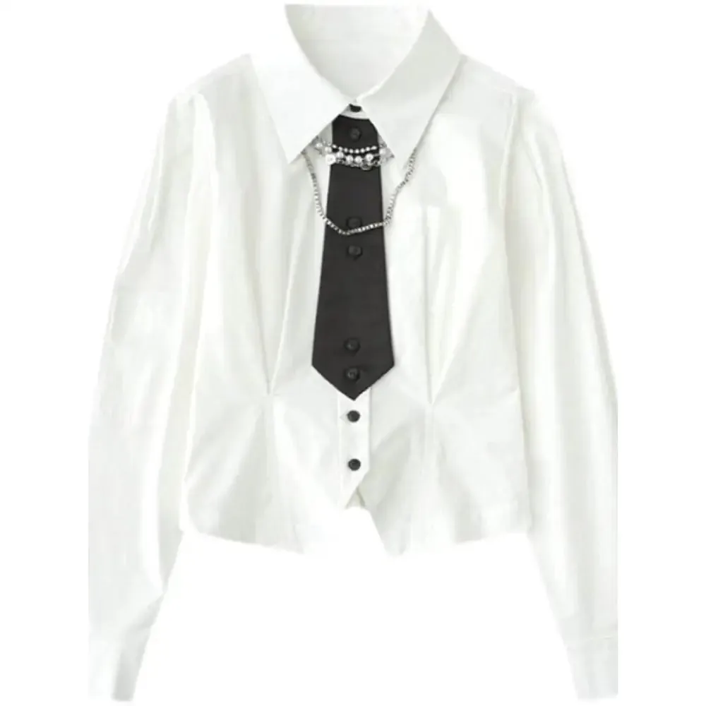 Chain Decoration White Shirt