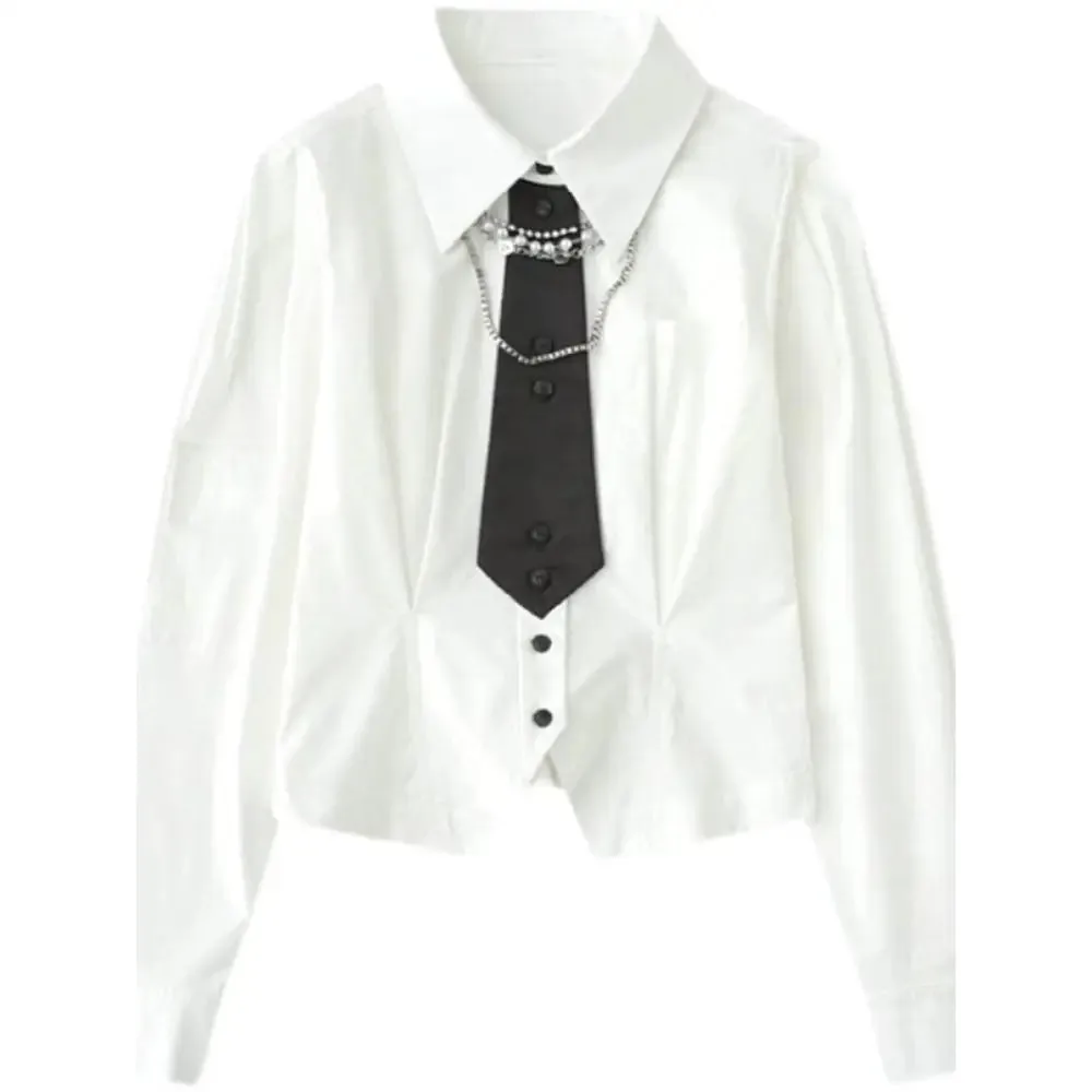 Chain Decoration White Shirt