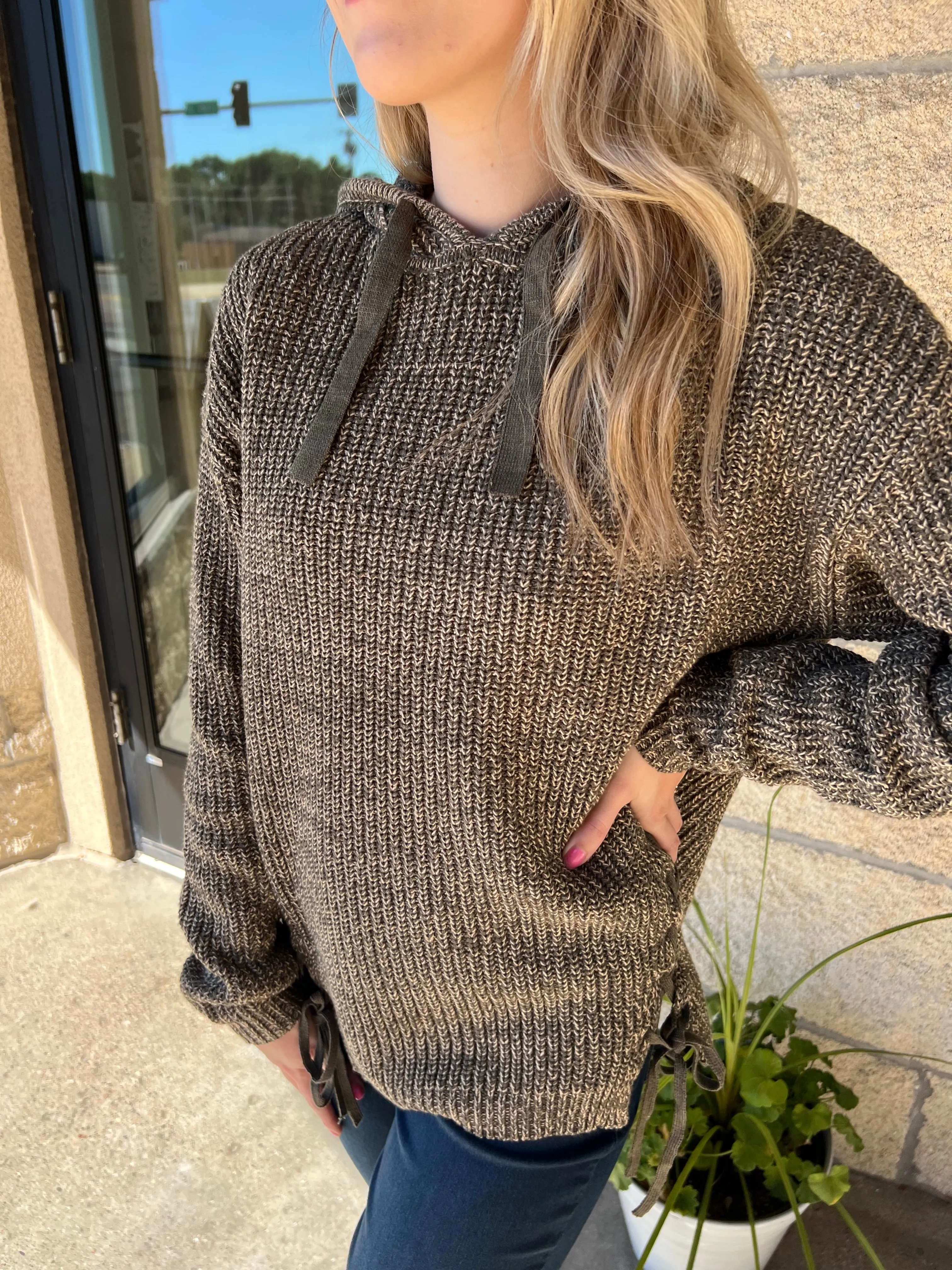 Charlie B. Hooded Sweater w/ Side Lace Up