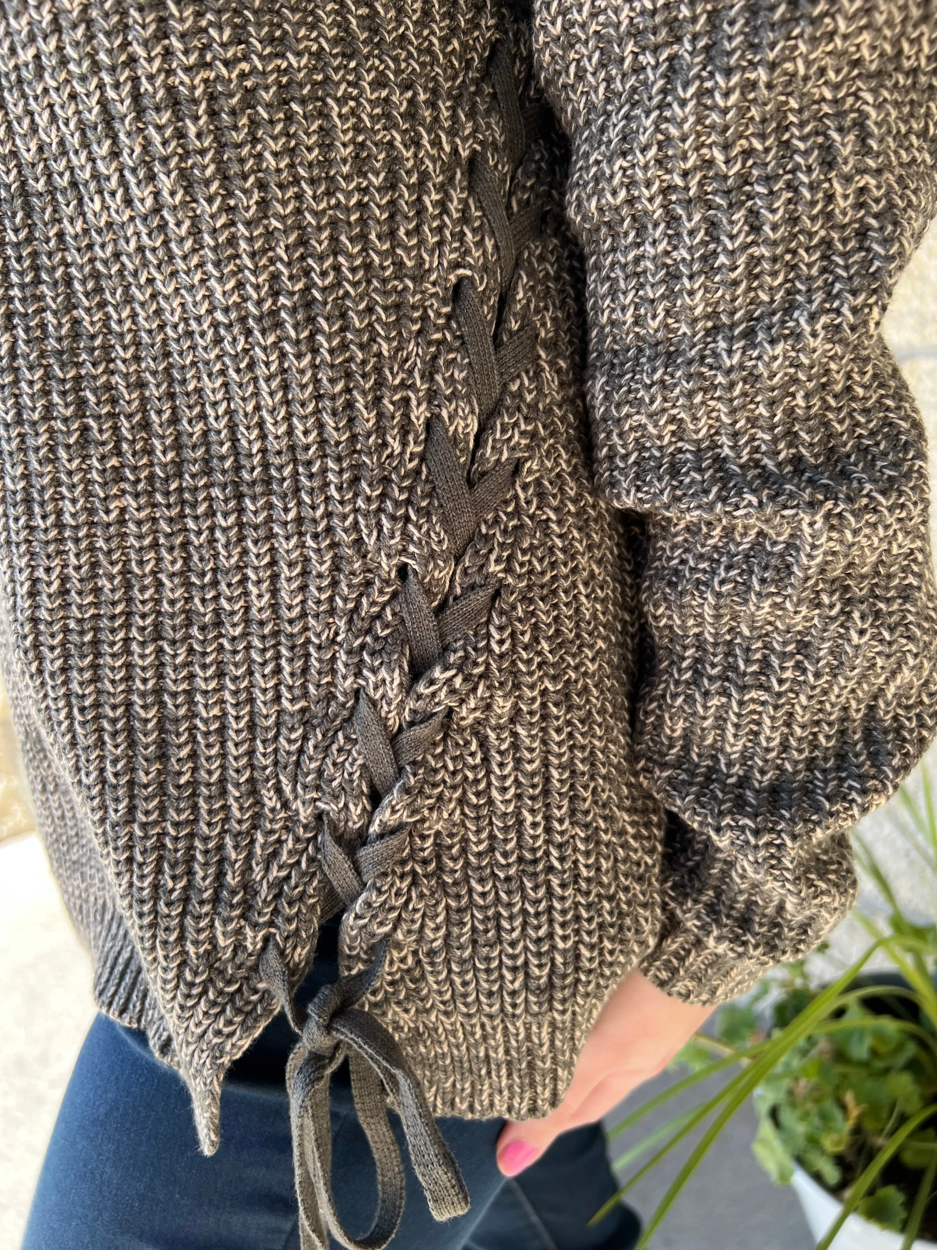 Charlie B. Hooded Sweater w/ Side Lace Up
