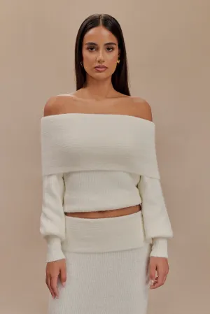 Charlotte Off Shoulder Knit Long Sleeve Top - Ivory