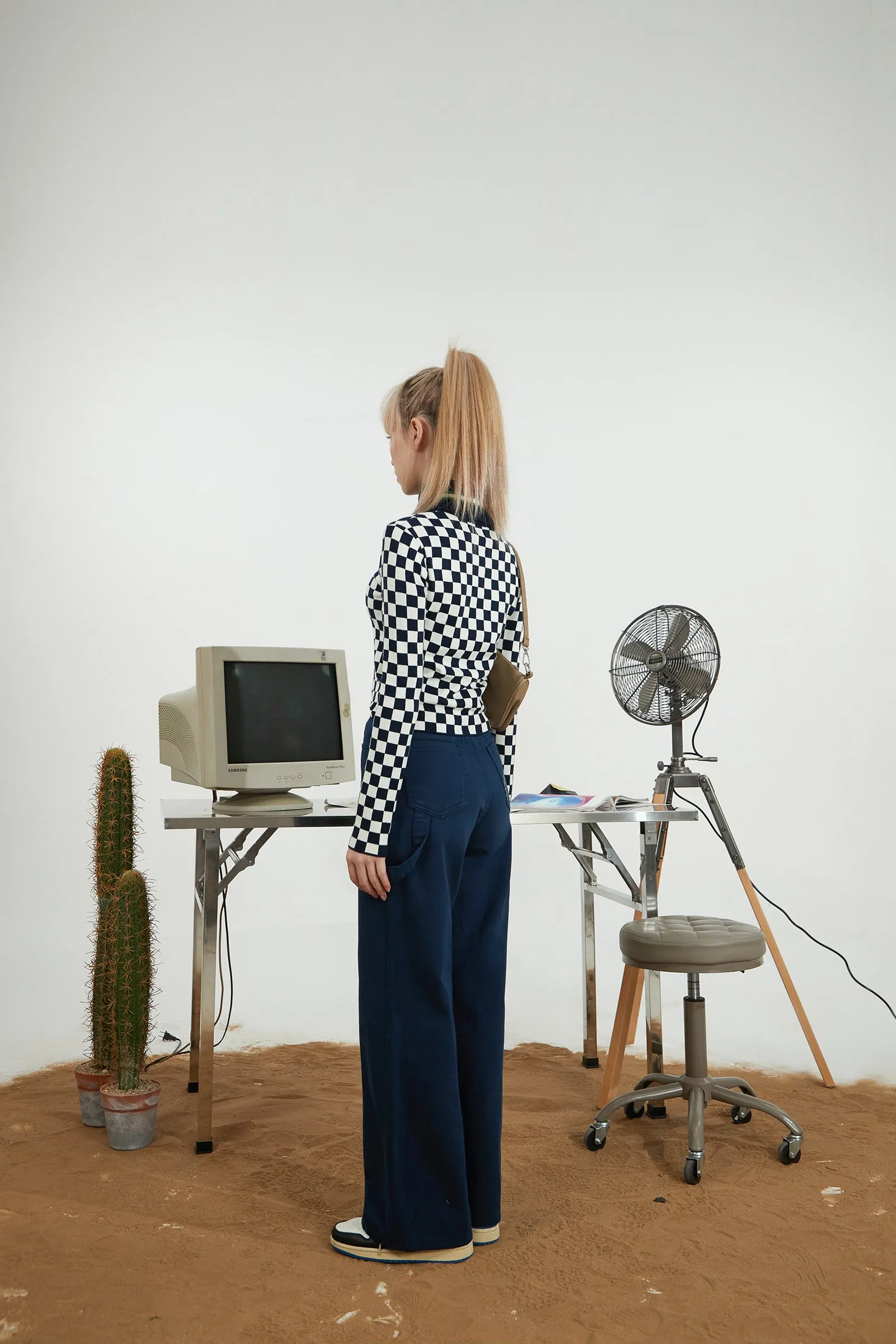 Check Polar Knit Top