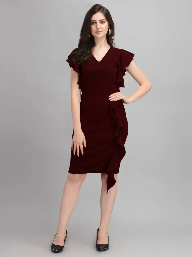 Chic Elegance Solid V-Neck Bodycon Dress