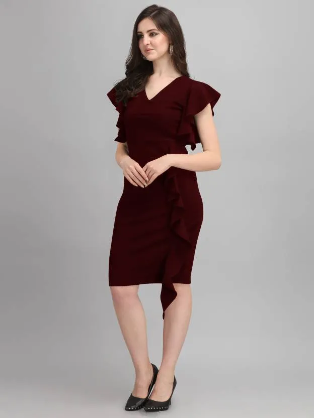 Chic Elegance Solid V-Neck Bodycon Dress