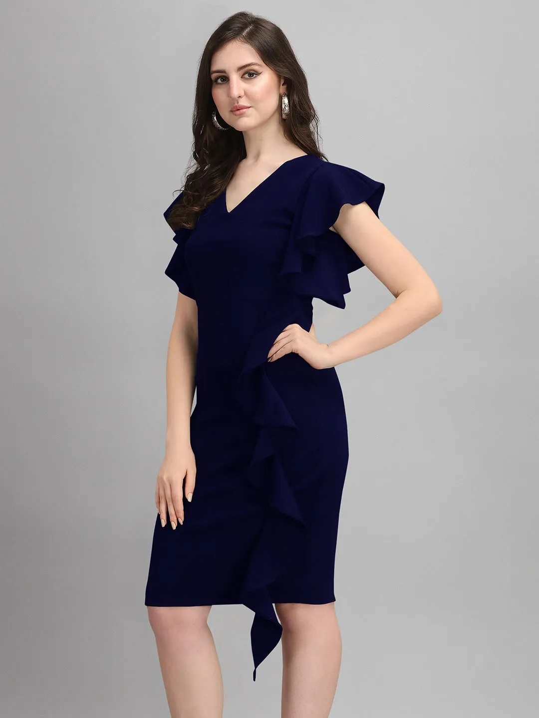 Chic Elegance Solid V-Neck Bodycon Dress