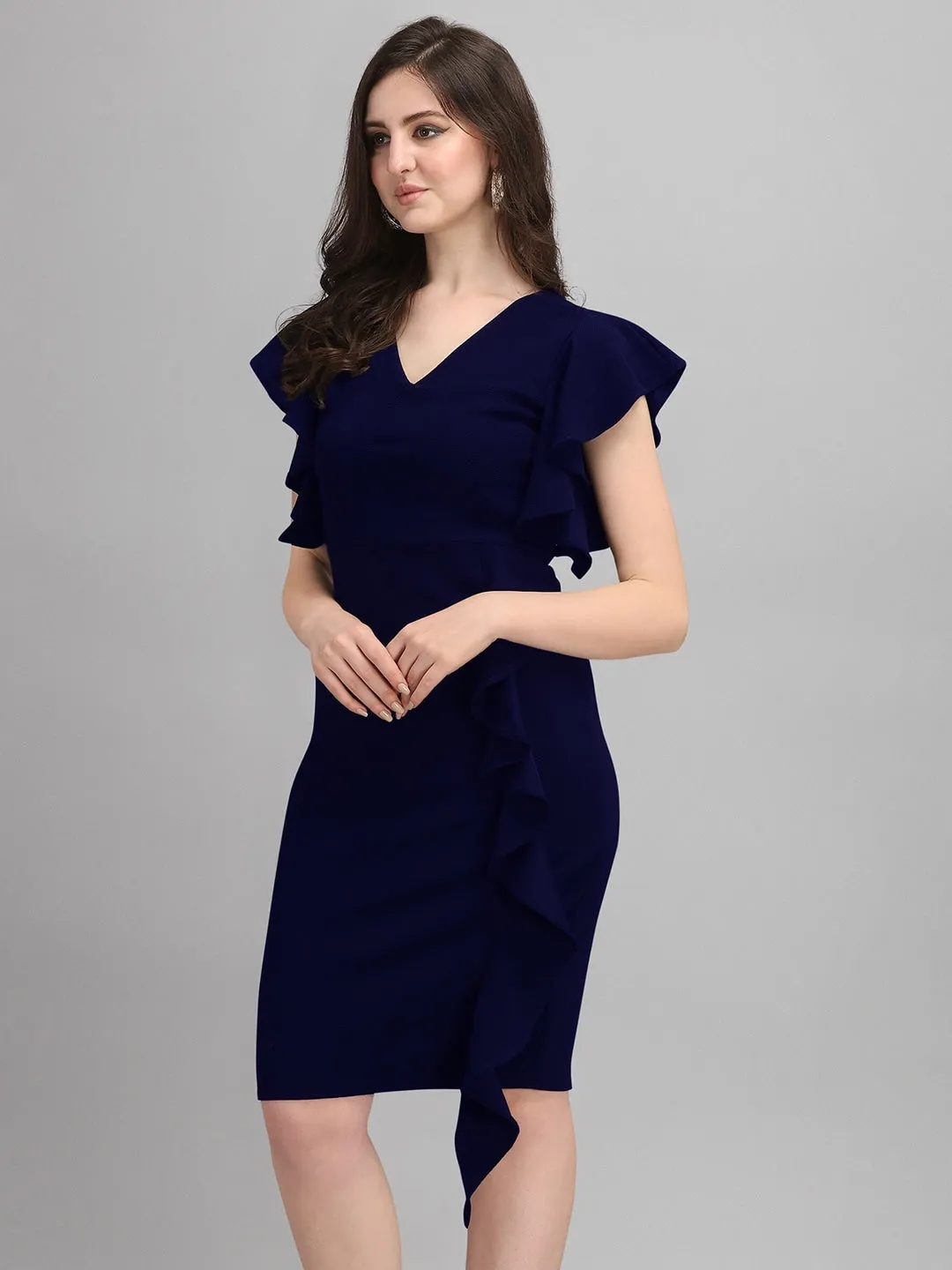 Chic Elegance Solid V-Neck Bodycon Dress