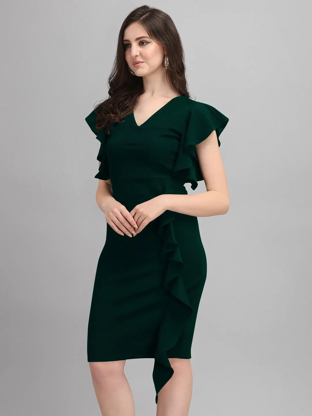 Chic Elegance Solid V-Neck Bodycon Dress