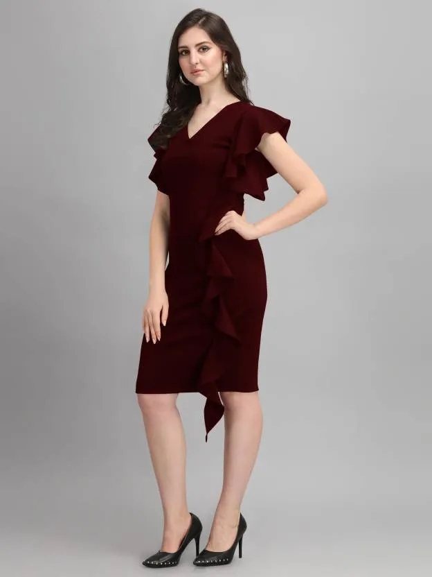 Chic Elegance Solid V-Neck Bodycon Dress