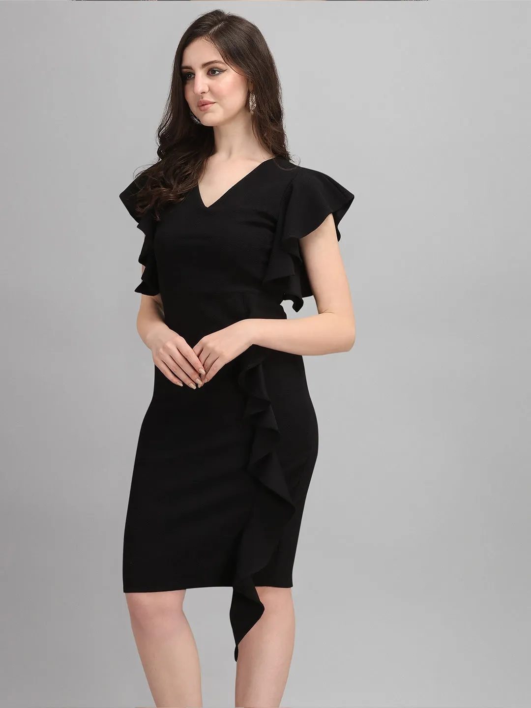 Chic Elegance Solid V-Neck Bodycon Dress