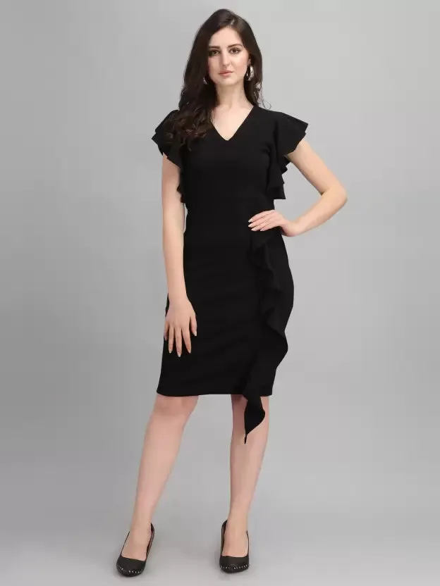 Chic Elegance Solid V-Neck Bodycon Dress