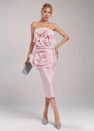 Clare Big Flowers Detail Strapless Midi Dress