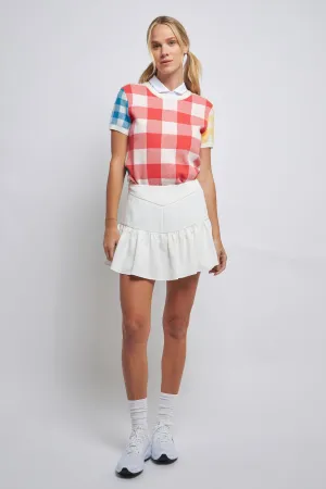 Colorblock Check Knit Top