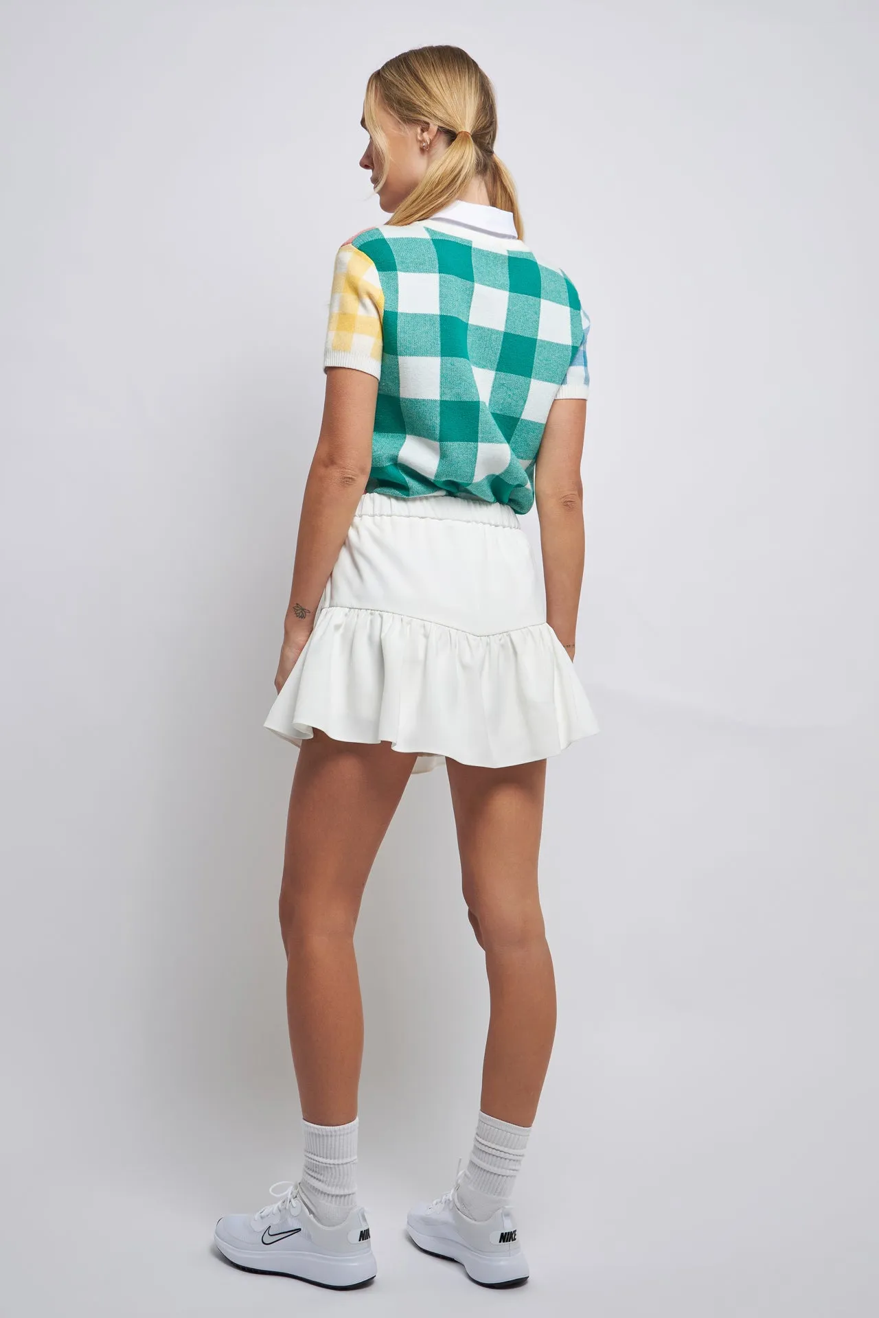 Colorblock Check Knit Top