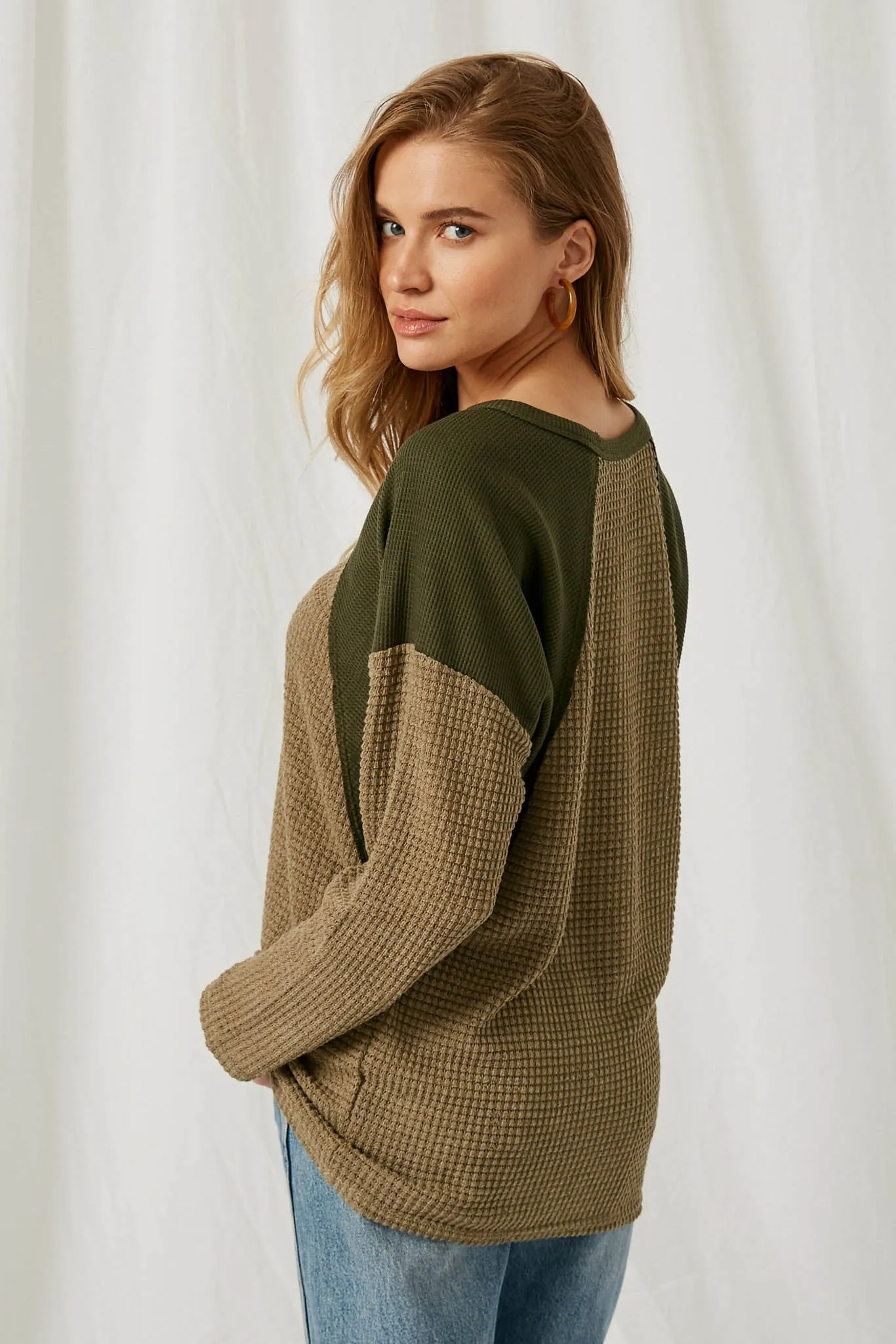 Colorblock Waffle Knit Top